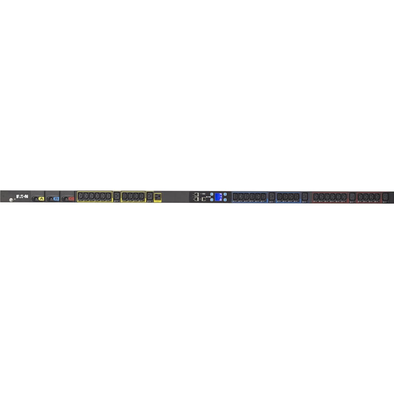 Eaton Metered Input rack PDU, 0U, L21-30P input, 8.64 kW max, 120/208V, 24A, 10 ft cord, Three-phase, Outlets: (1) 5-20R, (30) C13 Outlet grip, (6) C19 Outlet grip - Thumbnail 1