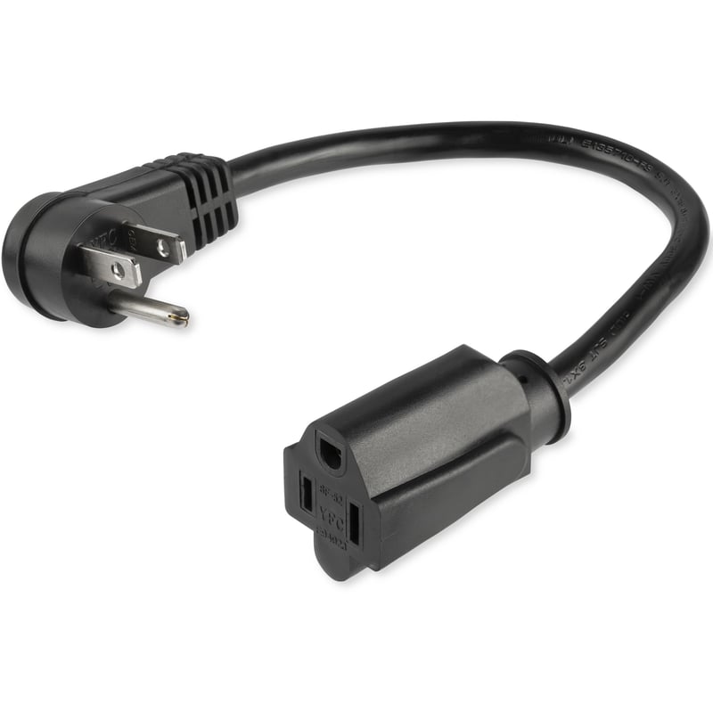 StarTech.com 1ft (0.3m) Power Extension Cord, Right Angle NEMA 5-15P to NEMA 5-15R, 13A 125V, 16AWG, Black, Outlet Extension Cable - Thumbnail 1