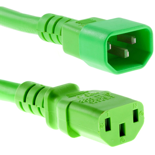 POWER CORD C13 - C14, 18AWG, 10AMP, 250V, SVT JACKET, GREEN, 1FT, IEC C13 TO IEC
