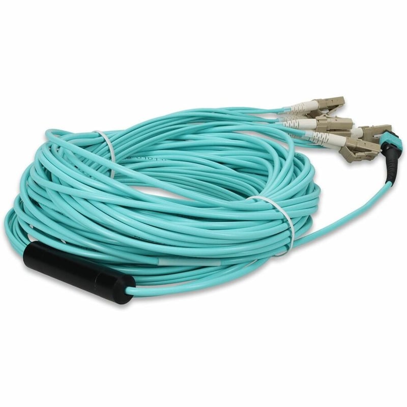 AddOn 30m MPO/UPC to 6xLC/UPC Duplex Aqua OM3 OFNR (Riser-Rated) 12-Strand Fiber Fanout Cable - Thumbnail 5
