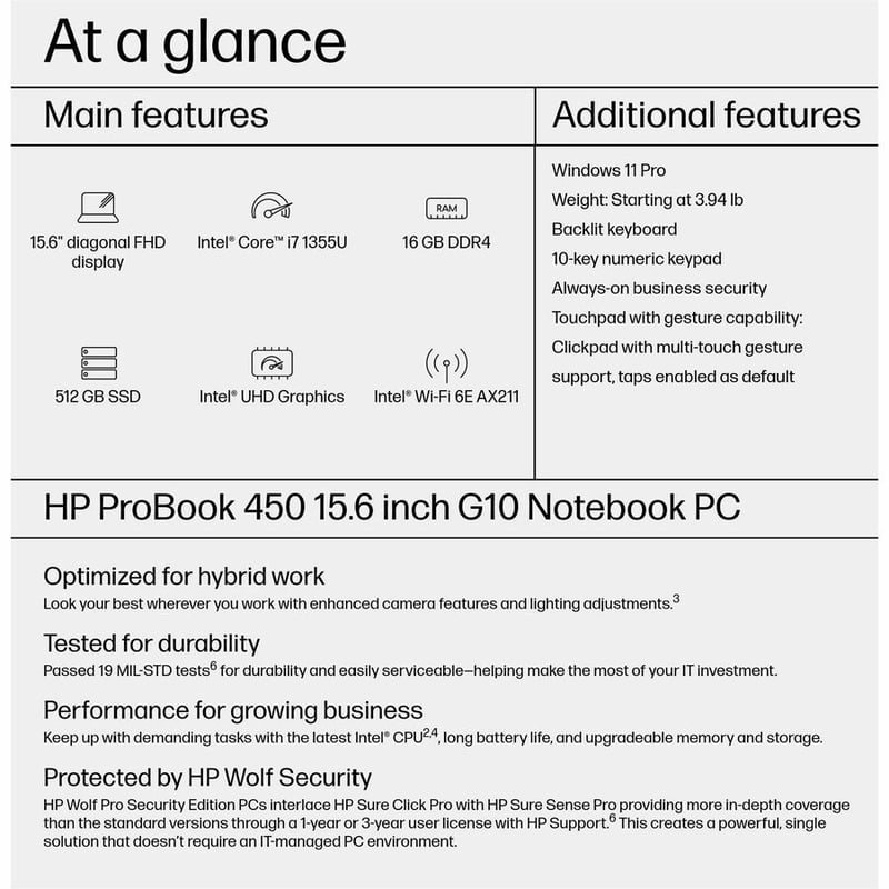 HP ProBook 450 G10 15.6" Notebook - Full HD - Intel Core i7 13th Gen i7-1355U - 16 GB - 512 GB SSD - Pike Silver Plastic - Thumbnail 4