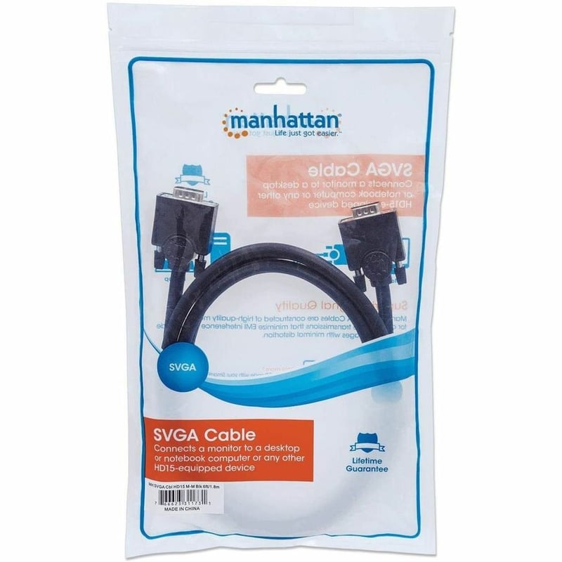 Manhattan SVGA HD15 Male to HD15 Male Monitor Cable, 6', Black - Thumbnail 2
