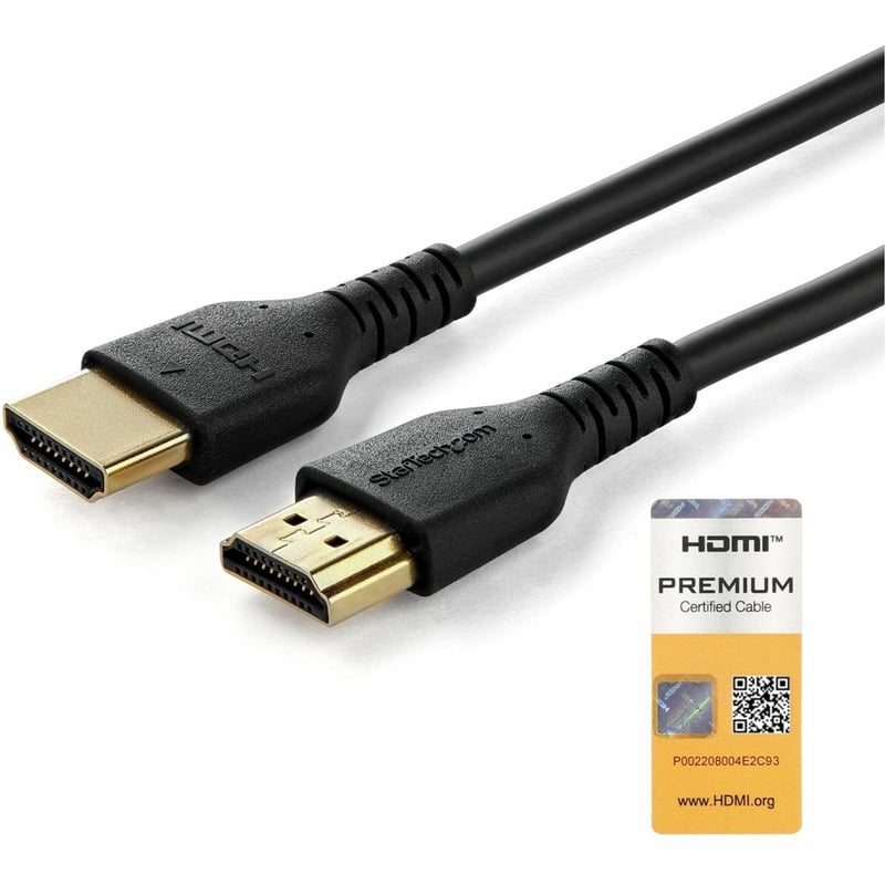 StarTech.com 1m Premium Certified HDMI 2.0 Cable with Ethernet - 3ft High Speed UHD 4K 60Hz HDR Durable Rugged Ultra HD HDMI Monitor Cord - Thumbnail 1