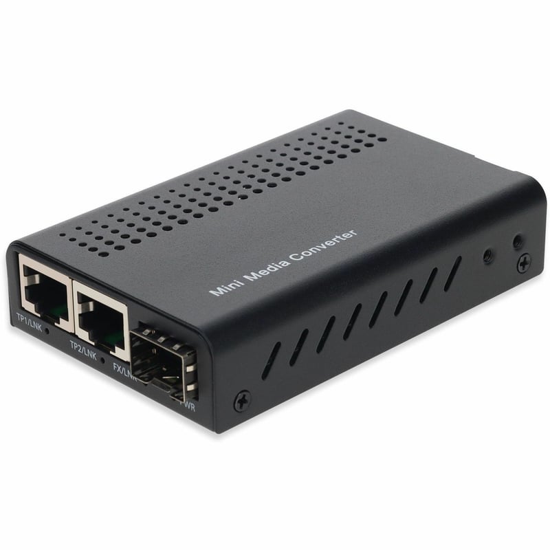 AddOn 10/100/1000Base-TX(RJ-45) x2 to 1 Open SFP Port Mini Media Converter - Thumbnail 1