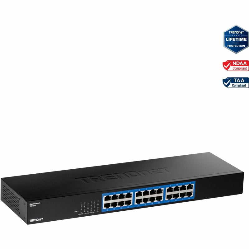 TRENDnet 24-Port Gigabit Switch, TEG-S25, 24 x Gigabit RJ-45 Ports, 48Gbps Switching Capacity, Fanless Design, Metal Enclosure, Internal Power Supply, Lifetime Protection, Black - Thumbnail 1