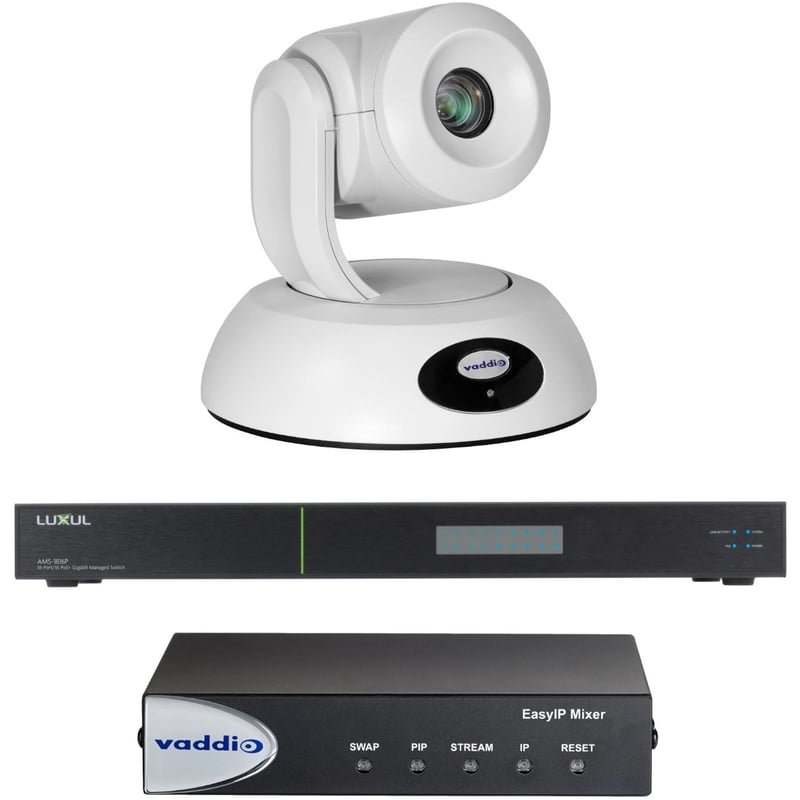 Vaddio EasyIP 20 Mixer Base Kit - Video Conferencing System - Includes Mixer, Switch, & PTZ Camera - White - Thumbnail 1
