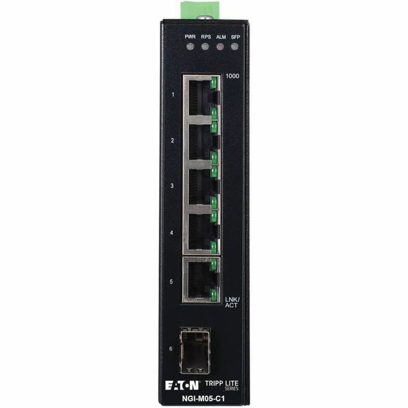 Tripp Lite by Eaton 5-Port Managed Industrial Gigabit Ethernet Switch - 10/100/1000 Mbps, GbE SFP Slot, -40 to 75C, DIN Mount - TAA Compliant - Thumbnail 1
