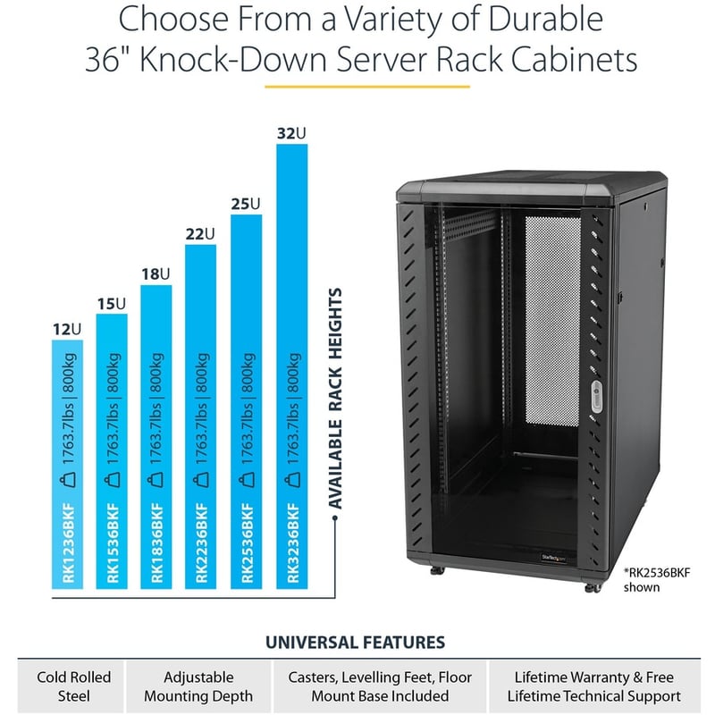 StarTech.com 4-Post 15U Server Rack Cabinet, 19" Data Rack Cabinet for Computer / IT Equipment, Home Network Rack, Half Height Server Rack - Thumbnail 2