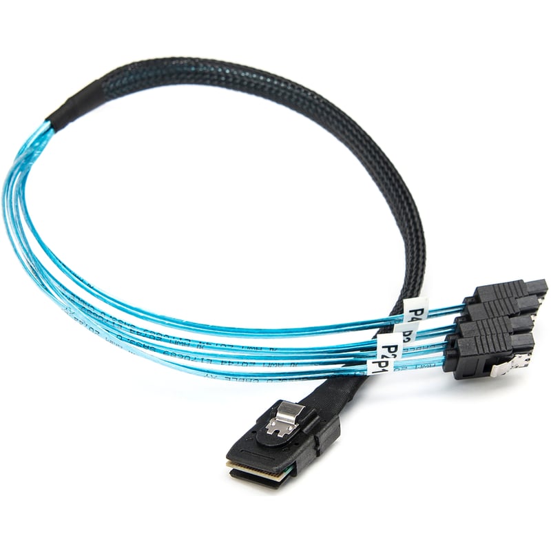 Rocstor Premium 20in Serial Attached SCSI SAS Cable - SFF-8087 to 4x Latching SATA - SAS/SATA for Hard Drive - 20in / 50cm - 1 Pack - SFF-8087 Male SAS - Male SATA - Blue SFF-8087 TO 4X SATA Cable - Thumbnail 3
