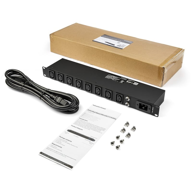 StarTech.com 1U 19" 8 Port Rack Mount PDU, IEC C13 Socket Rackmount Power Supply/ Strip, Horizontal Server Rack PDU 16A 240V - Thumbnail 3