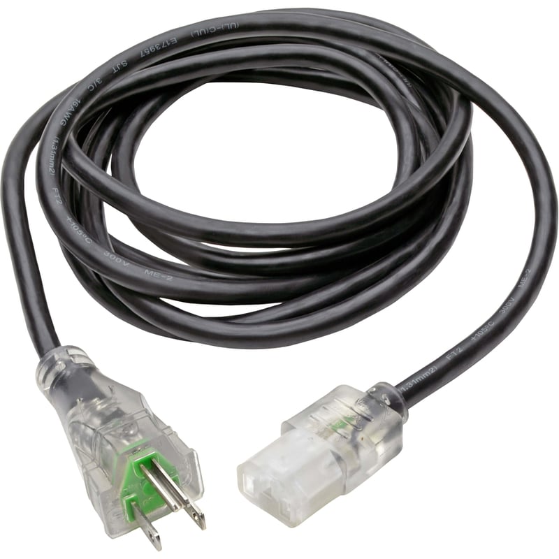 Eaton Tripp Lite Series Hospital-Grade Power Cord, NEMA 5-15P to C13 - Green Dot, 13A, 125V, 16 AWG, 10 ft. (3.05 m), Clear Plugs - Thumbnail 2
