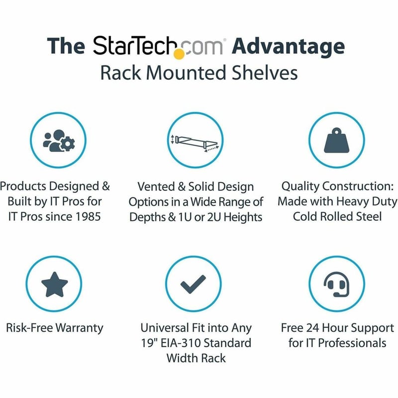 StarTech.com 2U Server Rack Cabinet Shelf - Fixed 18" Deep Cantilever Rackmount Tray for 19" Data/AV/Network Enclosure - Weight Cap. 125lbs/56kg - Thumbnail 2