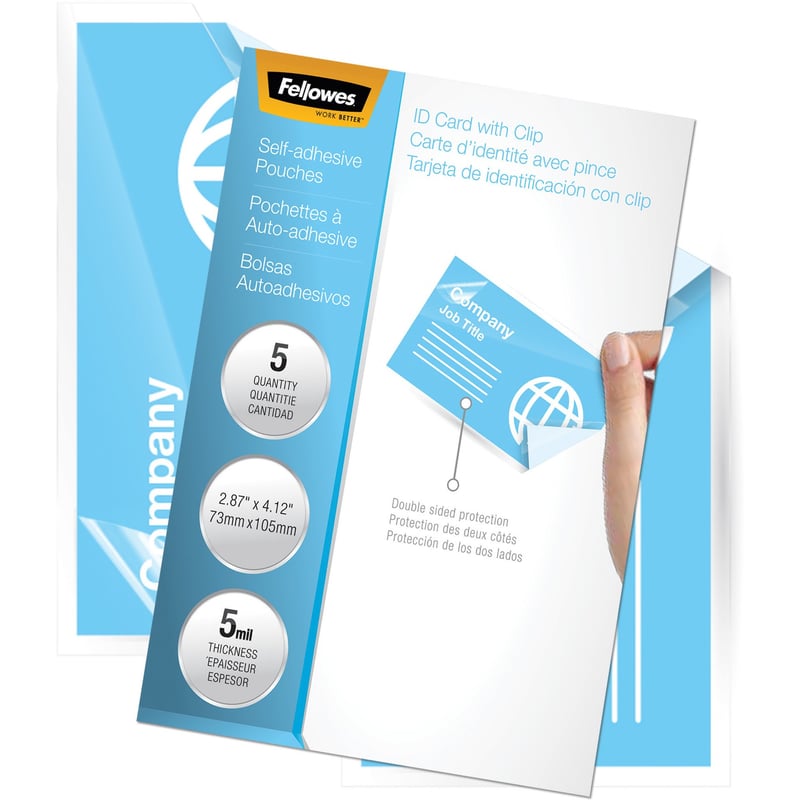 Fellowes Self-Adhesive Pouches - Business Card, 5mil, 5 pack - Thumbnail 1