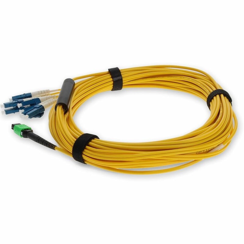 AddOn 40m MPO/APC to 4xLC/UPC Duplex Yellow OS2 OFNR (Riser-Rated) 8-Strand SMF Fiber Fanout Cable - Thumbnail 2