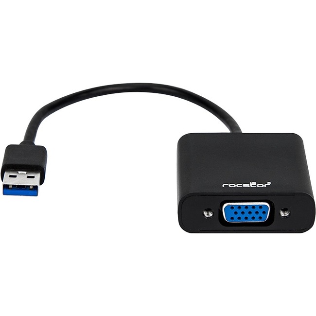 Rocstor Premium USB to VGA Adapter - USB 3.0 to VGA External USB Video Graphics Adapter for PC - Resolutions up to 1920x1200 1080p- 1x USB 3.0 Type A Male, 1 x VGA Female - 6" - Black - Compatible with PC USB GRAPHICS CARD - Thumbnail 1