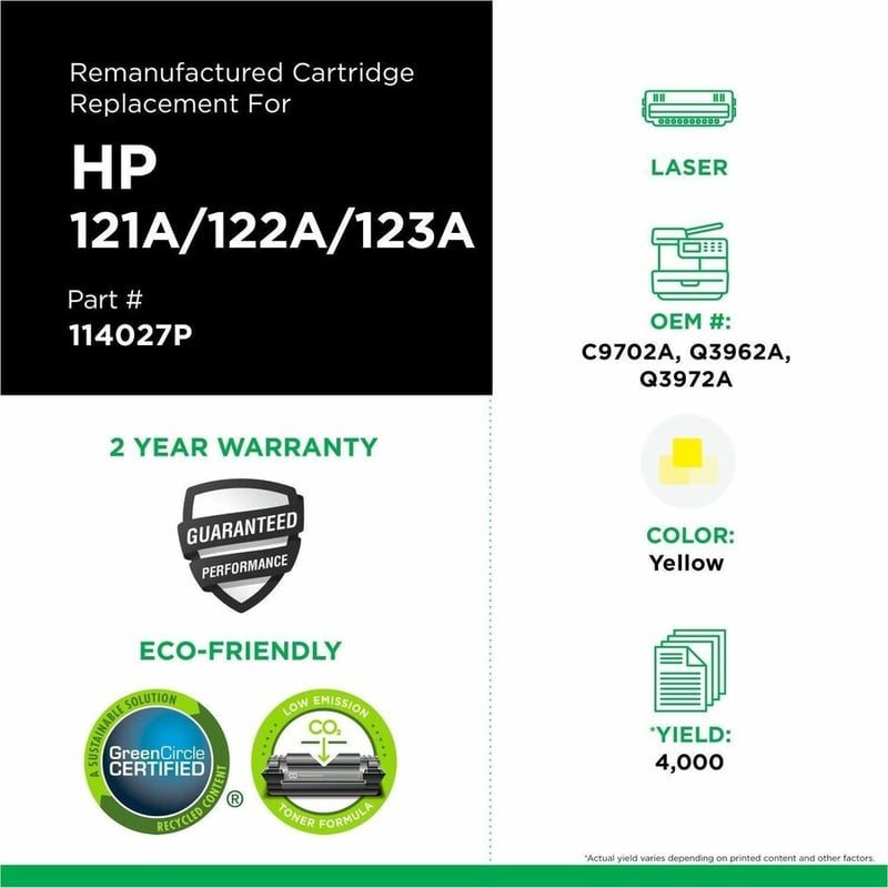 Clover Imaging Remanufactured Yellow Toner Cartridge for HP 121A/122A/123A (C9702A/Q3962A) - Thumbnail 3