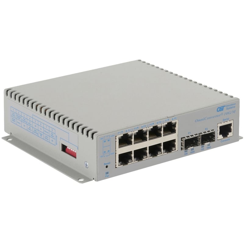 Omnitron Systems OmniConverter 10G/M, 2xSFP/SFP+, 4xRJ-45, 1xAC Powered Wide Temp