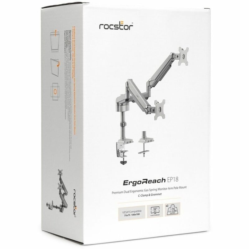 Rocstor ErgoReach Mounting Arm for LED Display, LCD Display, Monitor - Silver - Landscape/Portrait - Thumbnail 2