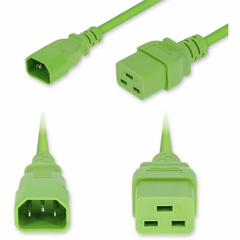 AddOn 3ft C14 Male to C19 Female Industrial Grade 14 AWG 250V at 15A PVC SJT (Service Junior Thermoplastic) Green Power Cable