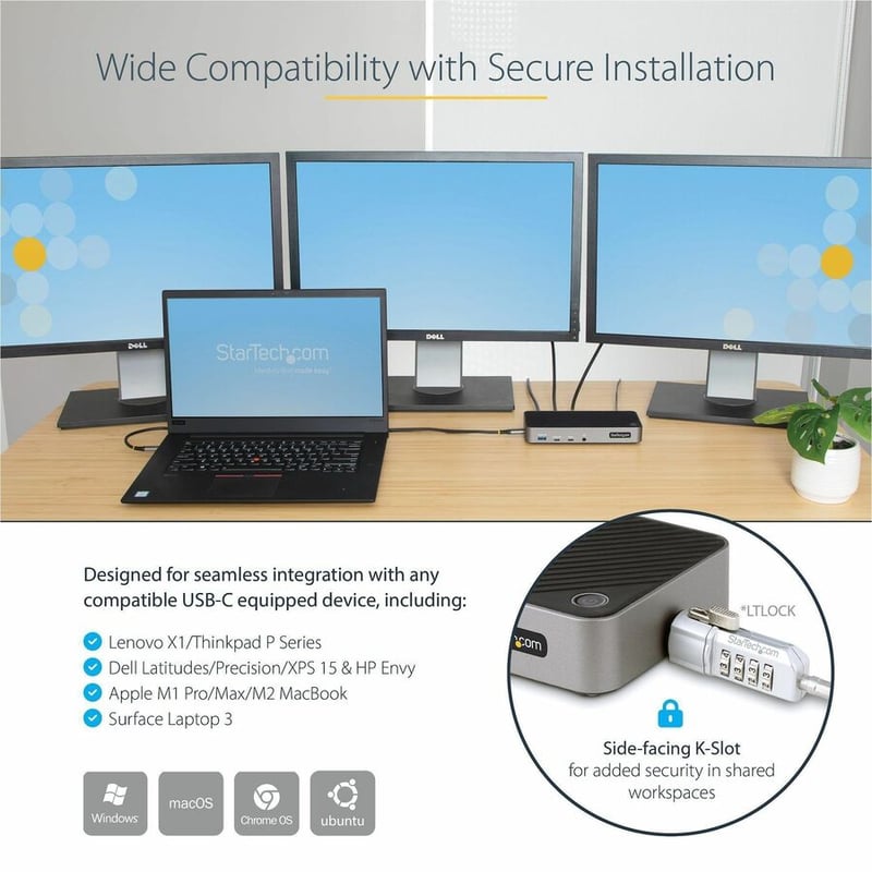StarTech.com USB-C Triple Monitor Docking Station - Triple 4K HDMI/DP USB-C Dock - 5x USB Hub - GbE - 100W PD - Universal / Multi Monitor - Thumbnail 5
