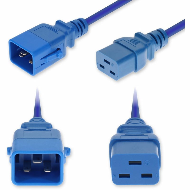 AddOn 8ft C20 Male to C19 Female P-Lock Compatible Industrial Grade 12 AWG 250V at 20A PVC SJT (Service Junior Thermoplastic) Blue Power Cable