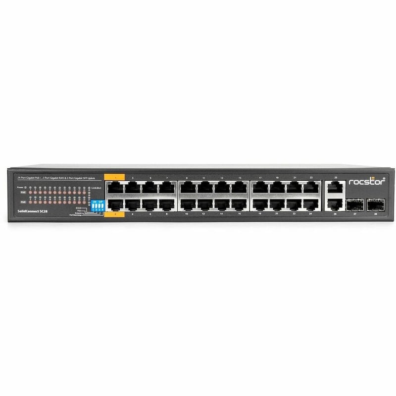 Rocstor SolidConnect SC28 28 Port Switch, 24-Port PoE+ Gigabit Unmanaged Ethernet Port, 2x Gigabit RJ45 & 2x SFP uplink - 802.3af/at - Thumbnail 4