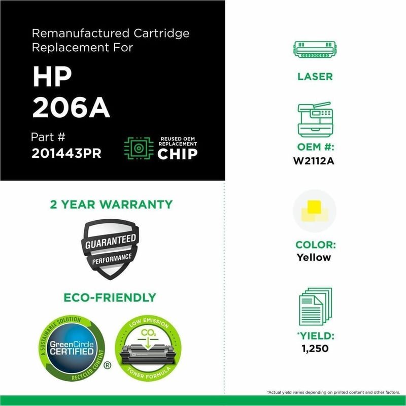 Clover Imaging Remanufactured Yellow Toner Cartridge (Reused OEM Chip) for HP 206A (W2112A) - Thumbnail 3
