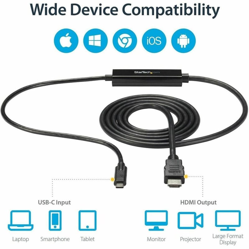 StarTech.com USB C to HDMI Cable - 6 ft / 2m - USB-C to HDMI 4K 60Hz - USB Type C to HDMI - Computer Monitor Cable - Thumbnail 5