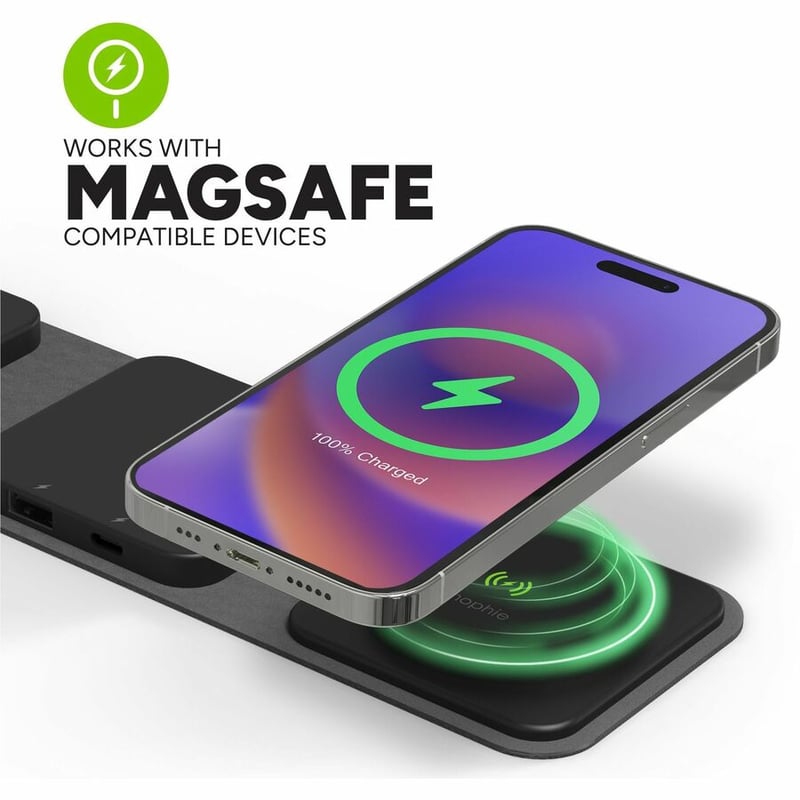 mophie snap+ multi-device travel charger - universal wireless charger for AirPods, Apple Watch, iPhones, & Qi-enabled devices - wireless charging hub - Thumbnail 5