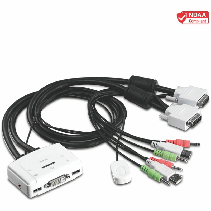 TRENDnet 2-Port DVI USB KVM Switch and Cable Kit with Audio, Manage Two PC's, USB 2.0, Hot-Plug, Auto-Scan, Hot-Keys, Windows/Linux/Mac Compliant, TK-214i - Thumbnail 1