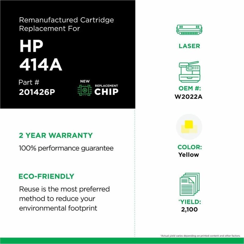 Clover Imaging Remanufactured Yellow Toner Cartridge (New Chip) for HP 414A (W2022A) - Thumbnail 3