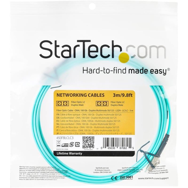 StarTech.com 3m (10ft) LC/UPC to LC/UPC OM4 Multimode Fiber Optic Cable, 50/125m LOMMF/VCSEL Zipcord Fiber, 100G, LSZH Fiber Patch Cord - Thumbnail 4