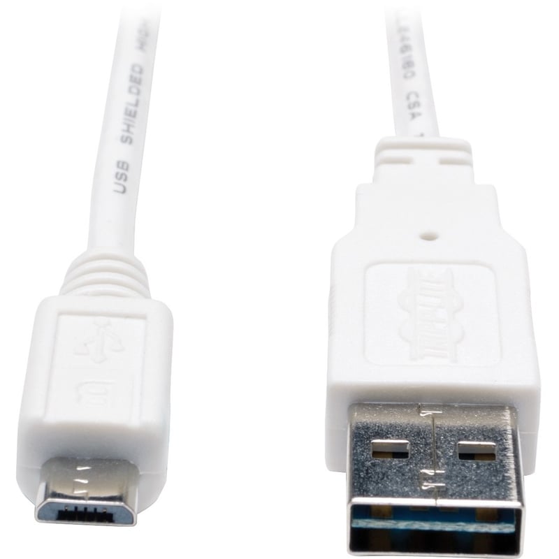 Eaton Tripp Lite Series Universal Reversible USB 2.0 Cable (Reversible A to 5Pin Micro B M/M) White, 3 ft. (0.91 m) - Thumbnail 2