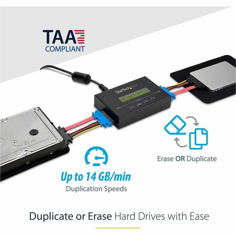 StarTech.com 1:1 Standalone Hard Drive Duplicator & Eraser, SATA HDD / SSD Disk Cloner / Copier / Wiper / Sanitizer, TAA Compliant - Thumbnail 2