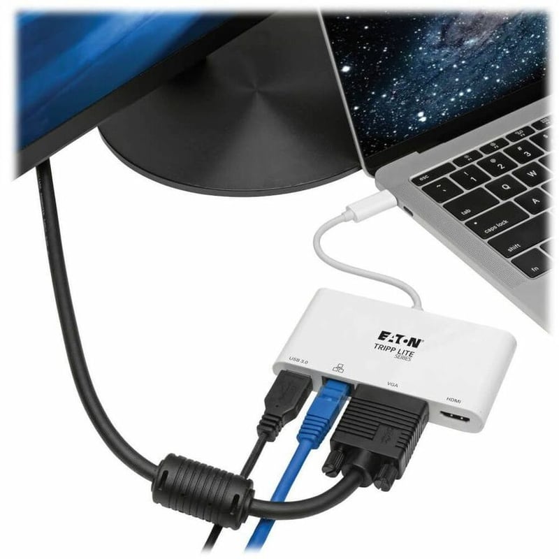 Tripp Lite by Eaton USB C Docking Station Adapter 4K w/ HDMI, VGA, Gigabit Ethernet, USB-A Hub White, Thunderbolt 3 Compatible - Thumbnail 2