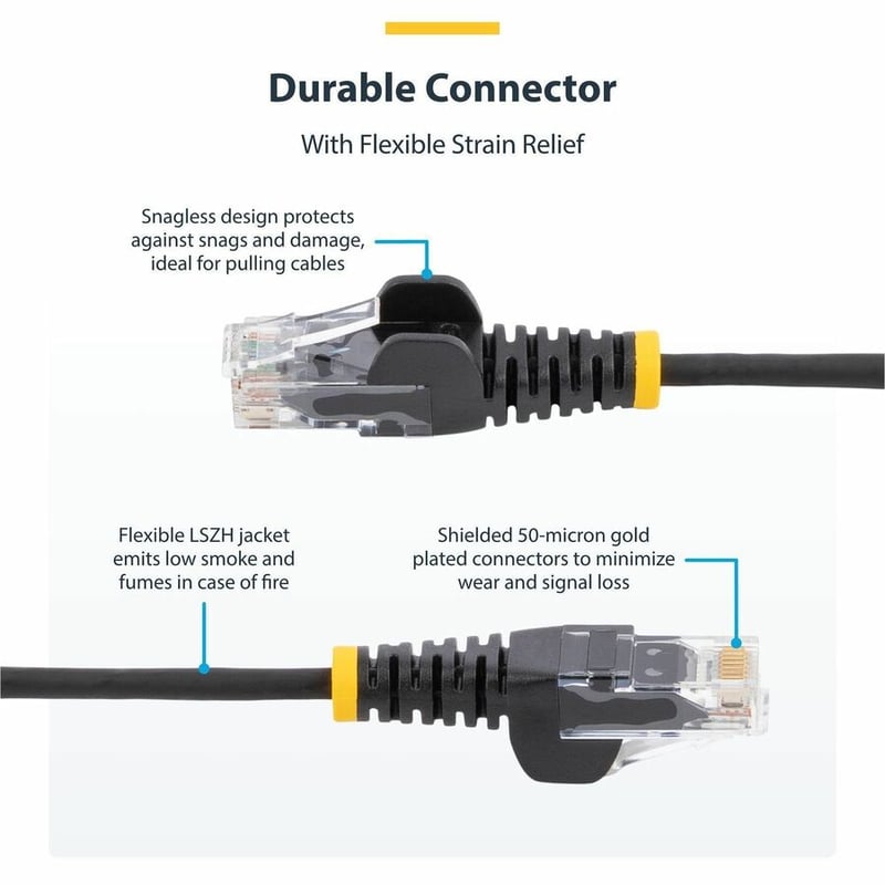 SLIM CAT6 CABLE BLACK LSZH SLIM SNAGLESS RJ45 UTP PATCH CABLE - Thumbnail 3