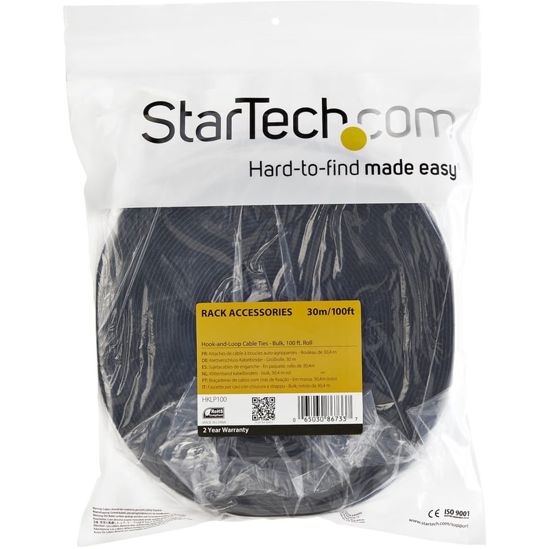 StarTech.com Hook-and-Loop Cable Management Tie - 25 ft. Roll - Black - Cut-to-Size Cable Wrap / Straps - Thumbnail 2