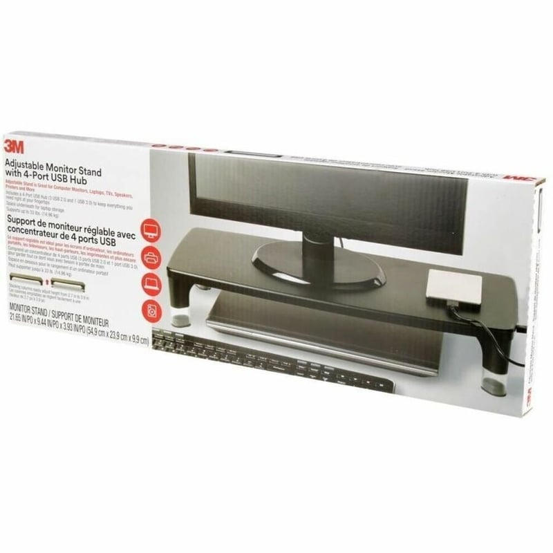 3M Monitor Stand MS100B, 21.6 in x 9.4 in x 3.9 in (548.6 mm x 238.7 mm x 99 mm) - Thumbnail 4