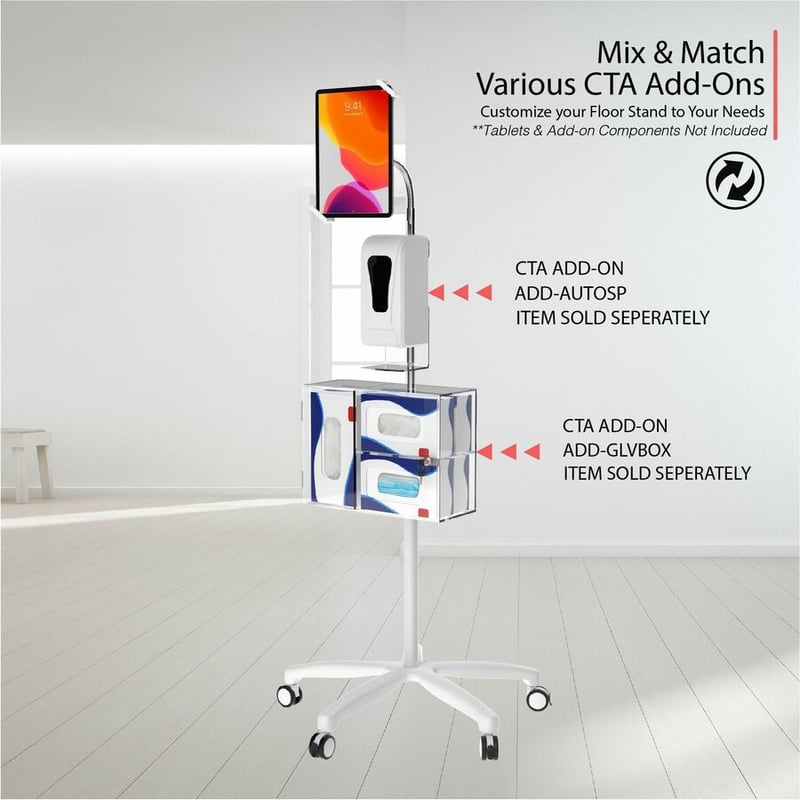 CTA Digital Heavy-Duty Medical Mobile Floor Stand for 7-13 Inch Tablets (White) - Thumbnail 2