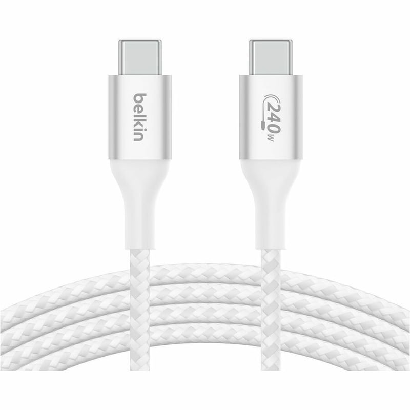 Belkin 240W USB-C to USB-C Cable - 480 Mbps - Nylon, Braided - M/M - 2m/6.6ft - White - Thumbnail 2