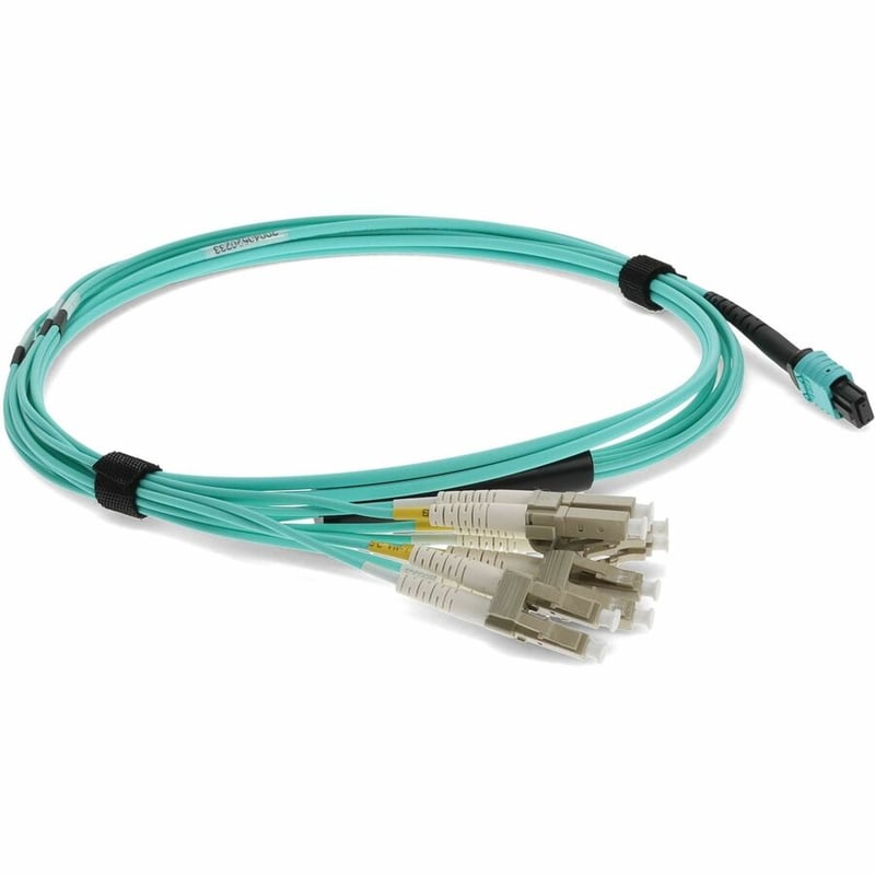 AddOn 5m MPO/UPC to 4xLC/UPC Duplex Aqua OM4 LSZH 8-Strand Fiber Fanout Cable
