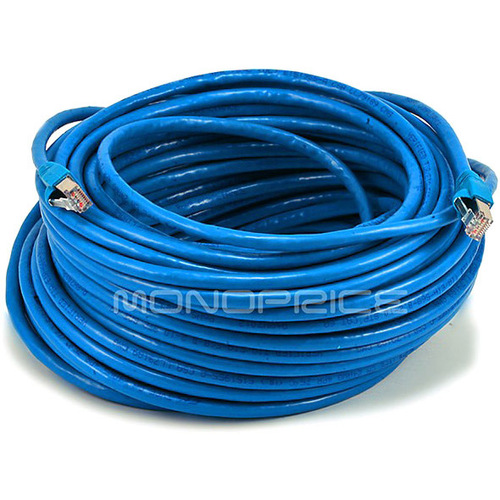 CAT6A 24AWG STP ETHERNET NETWORK PATCH CABLE, 100FT BLUE - Thumbnail 1