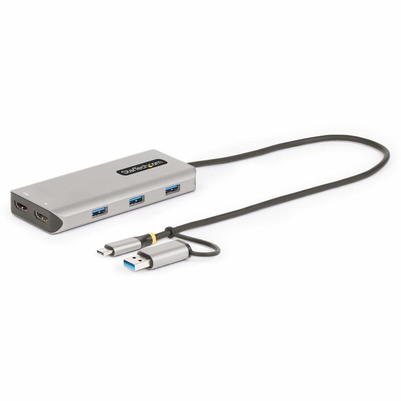 StarTech.com USB-C Multiport Adapter w/Attached USB-C to USB-A Dongle, Dual HDMI 4K/1080, 3x USB, Mini Laptop Docking Station, Travel Dock - Thumbnail 1
