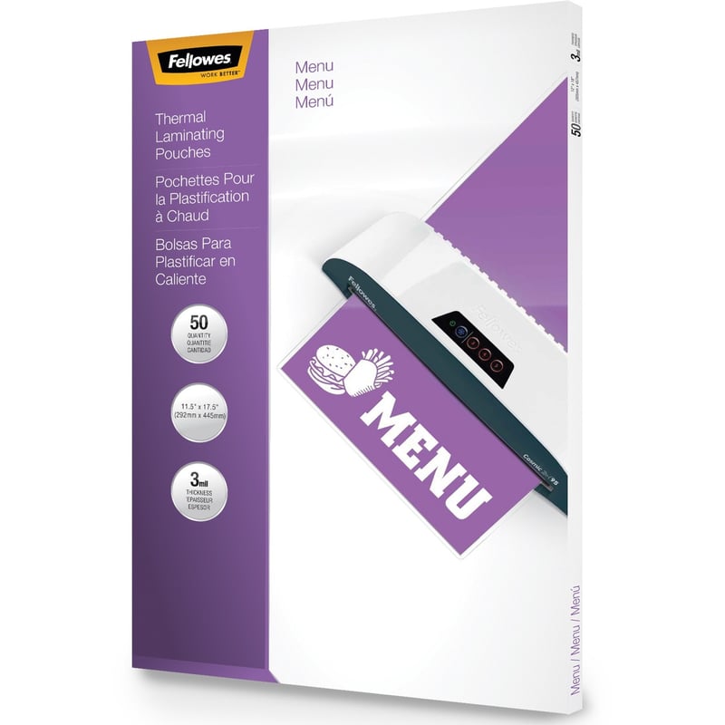 Fellowes Glossy Pouches - Menu, 3 mil, 50 pack - Thumbnail 1
