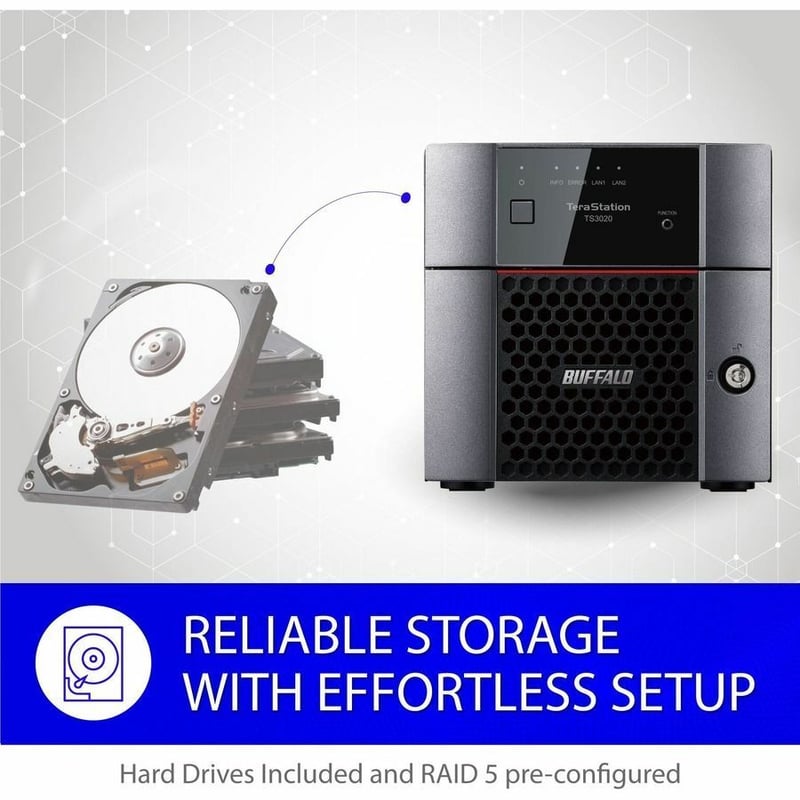BUFFALO TeraStation 3220DN 2-Bay Desktop NAS 16TB (2x8TB) with HDD NAS Hard Drives Included 2.5GBE / Computer Network Attached Storage / Private Cloud / NAS Storage/ Network Storage / File Server