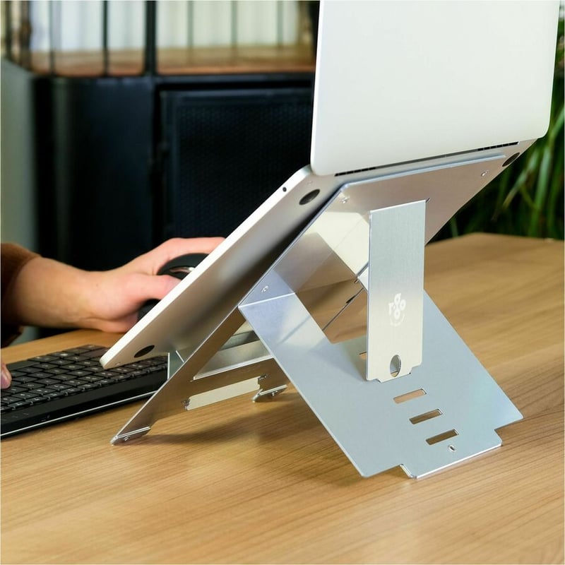 R-GO ERGONOMIC LAPTOP STAND, RISER, FLEXIBLE, SILVER, TAA COMPLIANT - Thumbnail 5