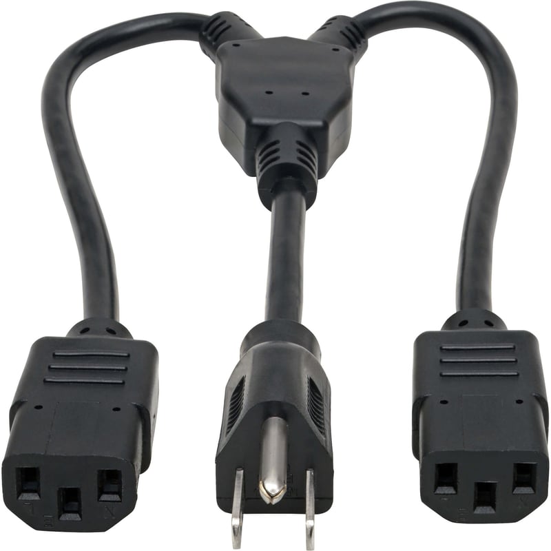 Eaton Tripp Lite Series Power Cord Splitter, C14 to 2xC13 PDU Style - 10A, 250V, 18 AWG, 18-in. (45.72 cm), Black - Thumbnail 1