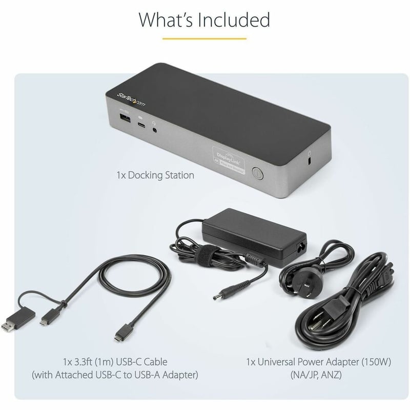 StarTech.com USB-C & USB-A Dock - Hybrid Universal Laptop Docking Station w/ 100W Power Delivery - Dual Monitor 4K 60Hz HDMI & DisplayPort