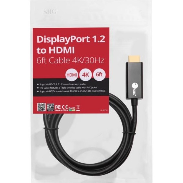 SIIG DisplayPort 1.2 To HDMI 6ft Cable 4K/30Hz - Thumbnail 2