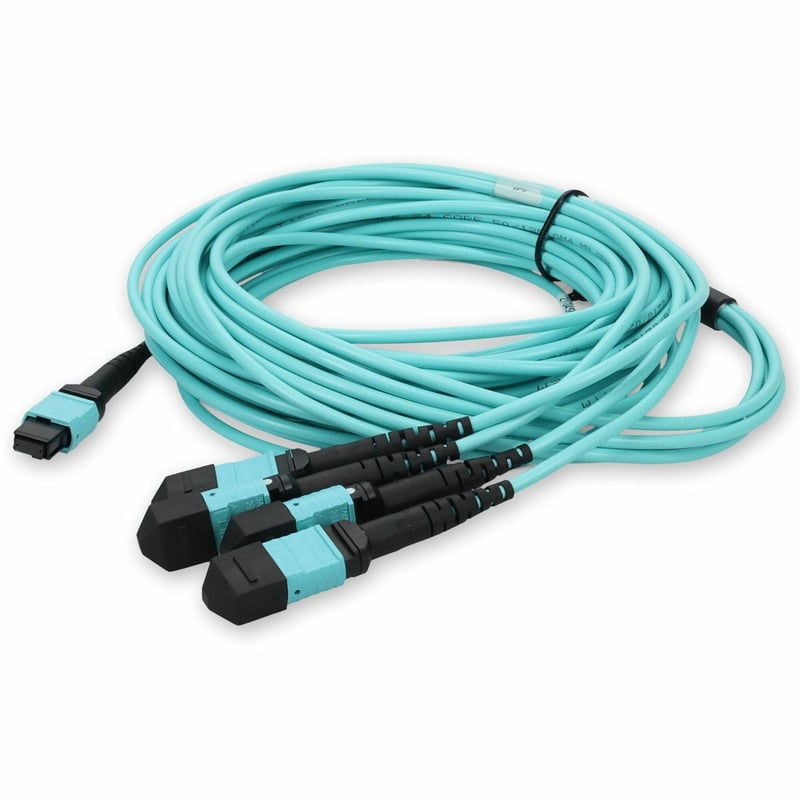 AddOn 7m MPO/UPC to 4xMPO-16/UPC Aqua OM4 OFNR (Riser-Rated) 16-Strand Fiber Fanout Cable - Thumbnail 1